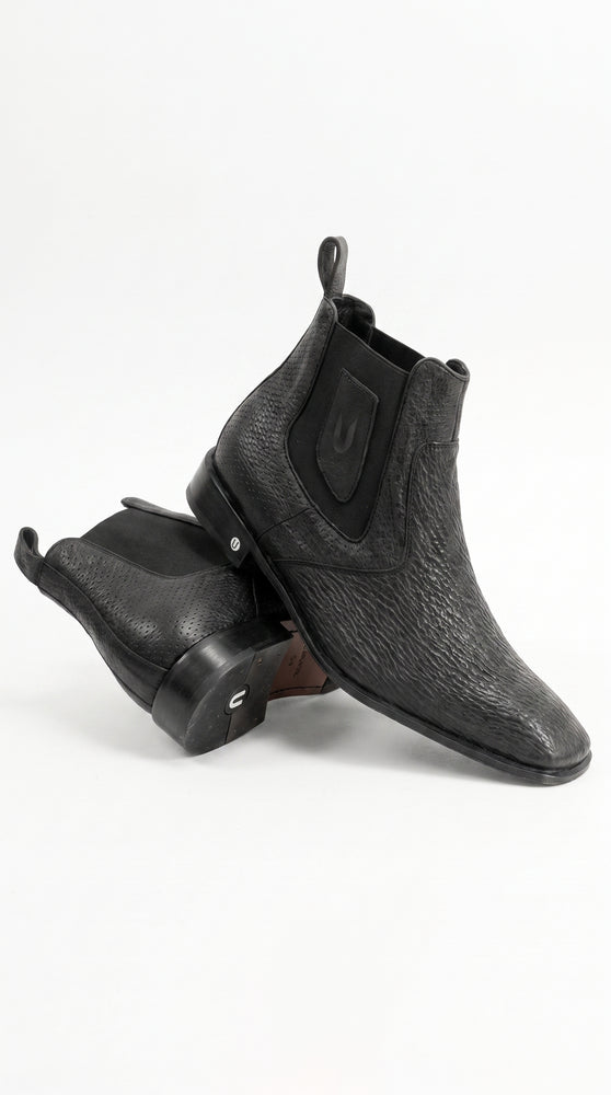 Men’s Shark Skin Cowboy Boots – Black Exotic Leather Western Chelsea Ankle Boots by Vestigium