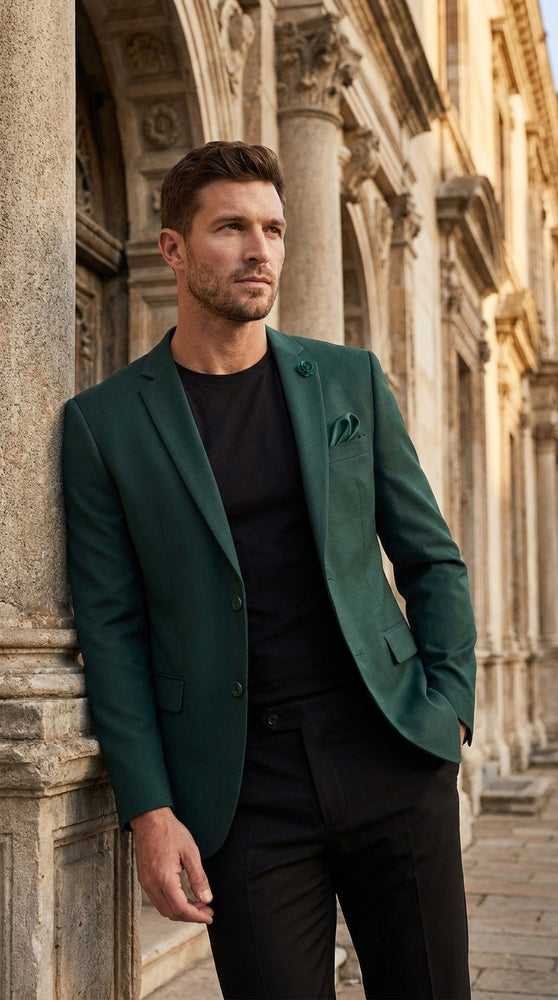 Men’s Hunter Green Blazer – Classic Two Button Sport Coat for Wedding & Formal Wear