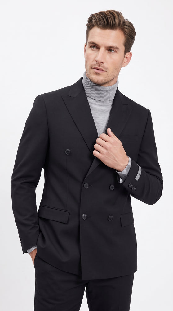 Men's Designer Stacy Adams Classic Double Breasted Suit in Black  Peak Lapel Slim fit