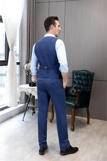 Mens Vintage Tweed Dress Pants Slacks Trousers Regular Fit Suit Pants in Blue