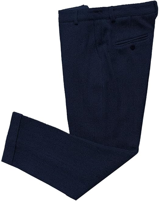 Mens Vintage Tweed Dress Pants Slacks Trousers Regular Fit Suit Pants in Navy - view 2