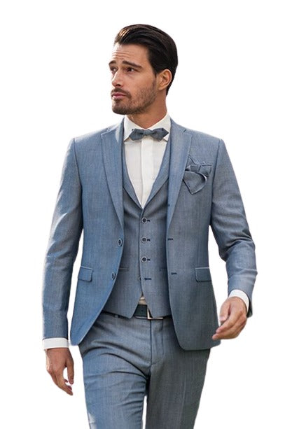 Men's Two Button Powder blue Polyester ~ Rayon Fabric Summer Suits Light Blue ( Sky Baby Blue )
