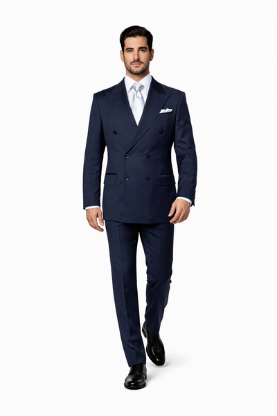 Rossiman Men’s Navy Wool Suit – Classic Fit with Baggy Pleated Wide-Leg Trousers