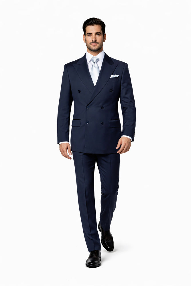 Rossiman Men’s Navy Wool Suit – Classic Fit with Baggy Pleated Wide-Leg Trousers