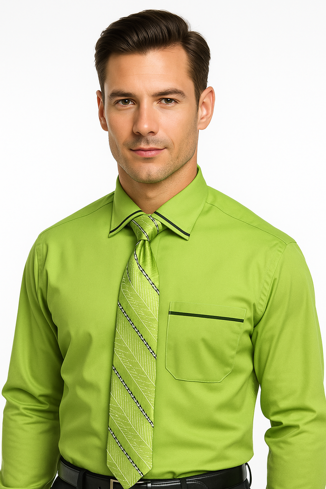 French Cuff With Tie And Handkerchief Style Multi-Color Men's Dress Shirt