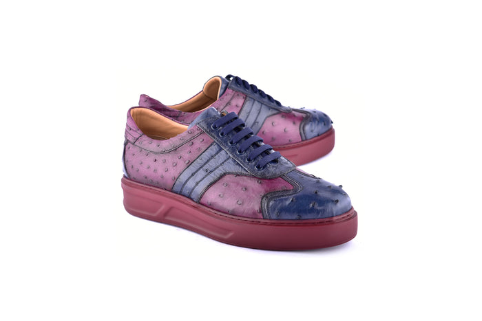 C0013021-6988 Full Ostrich Sneaker- Navy-Burgundy