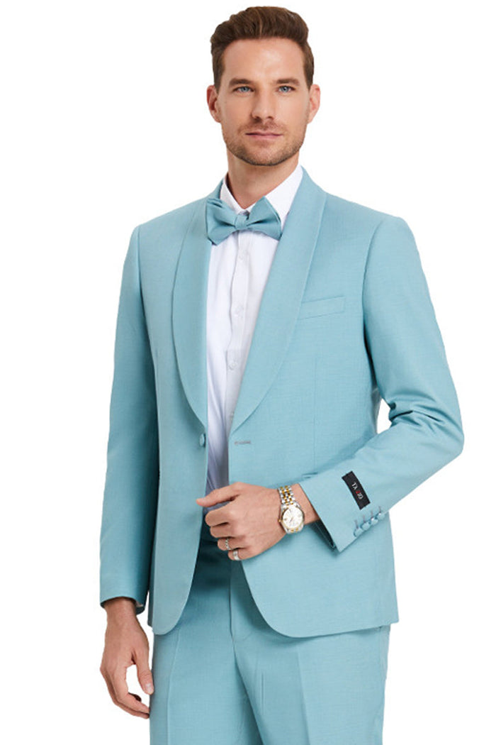 Men's Aqua Blue Shawl Lapel Suit by Tazzio Suits