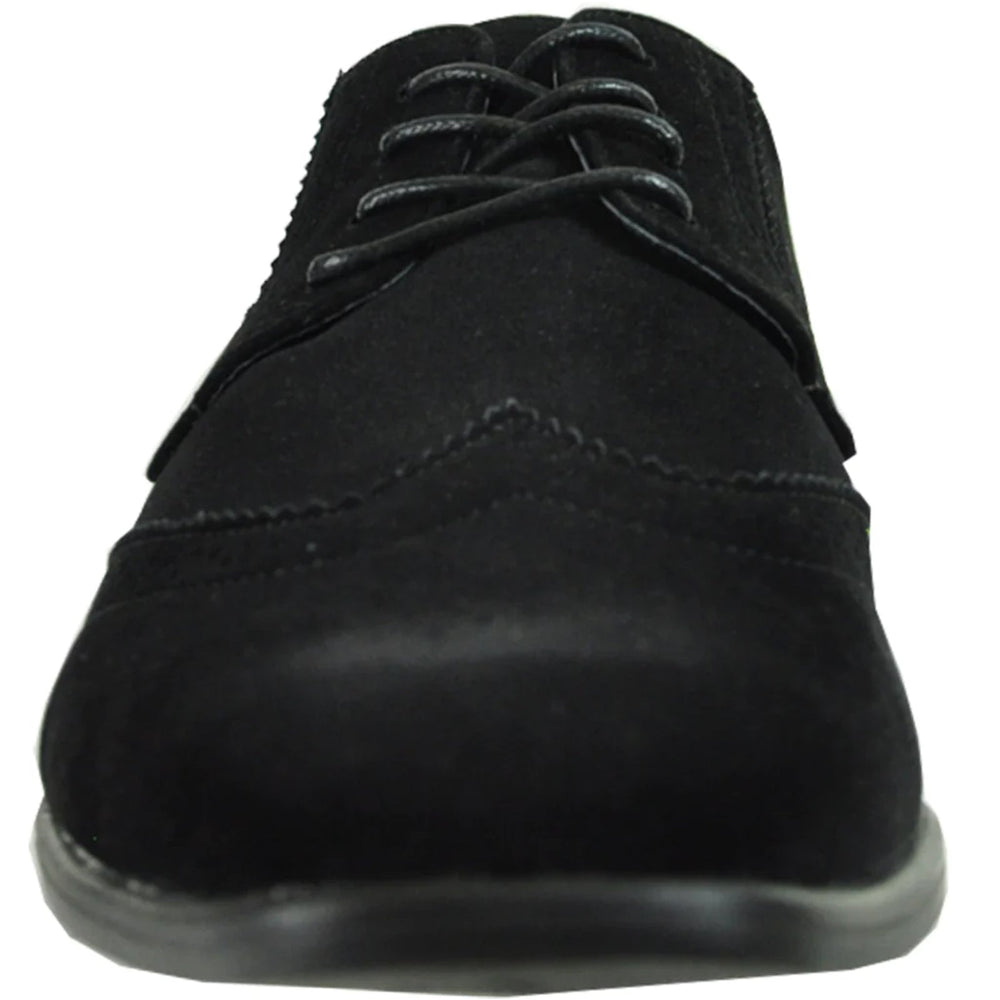 Bravo Mens Vegan Suede Wedding & Prom Wingtip Lace Up Dress Shoe in Black