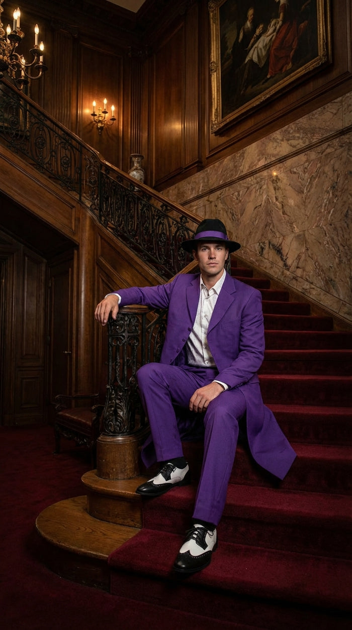 Purple Zoot Suit for Men | Classic Mafia & Gangster Style Long Coat Suit | Vintage 1920s–1940s Formal Outfit