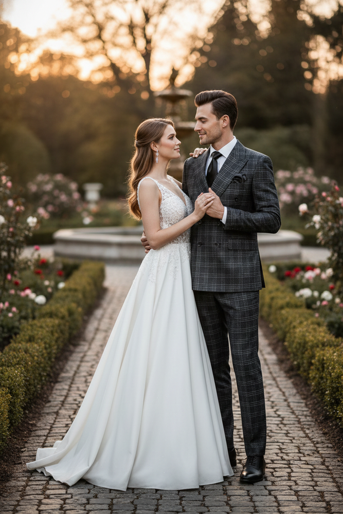 Men’s Charcoal Plaid Double-Breasted Suits –  Tailored Pants Windowpane Pattern By Rossiman