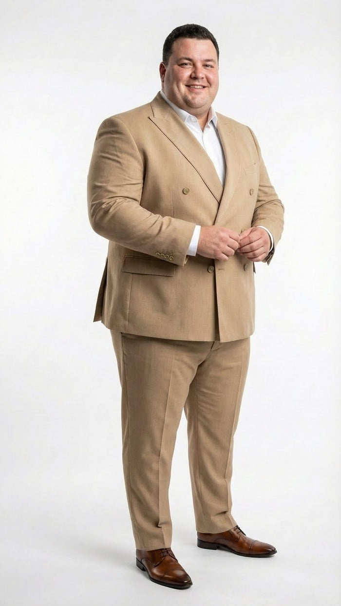 Vitali Brand Men’s Beige Double Breasted Suit – Classic Wedding, Prom & Party Wear Formal Outfit Khaki Camel Color
