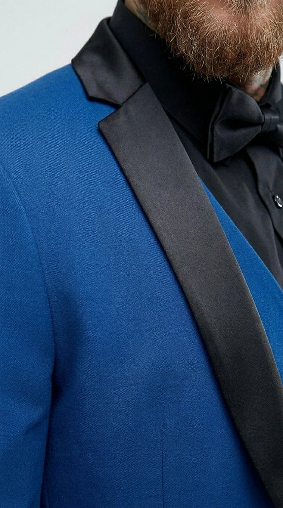 Men’s Royal Blue 3 Piece Suit with Black Lapel – Modern Formal Suit for Wedding, Prom and Party Wear