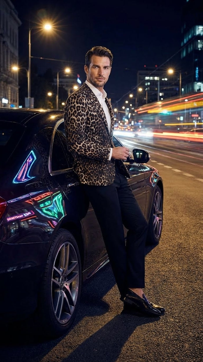 Men’s Leopard Print Blazer – Slim Fit Statement Jacket for Evening, Party, and Fashion Wear