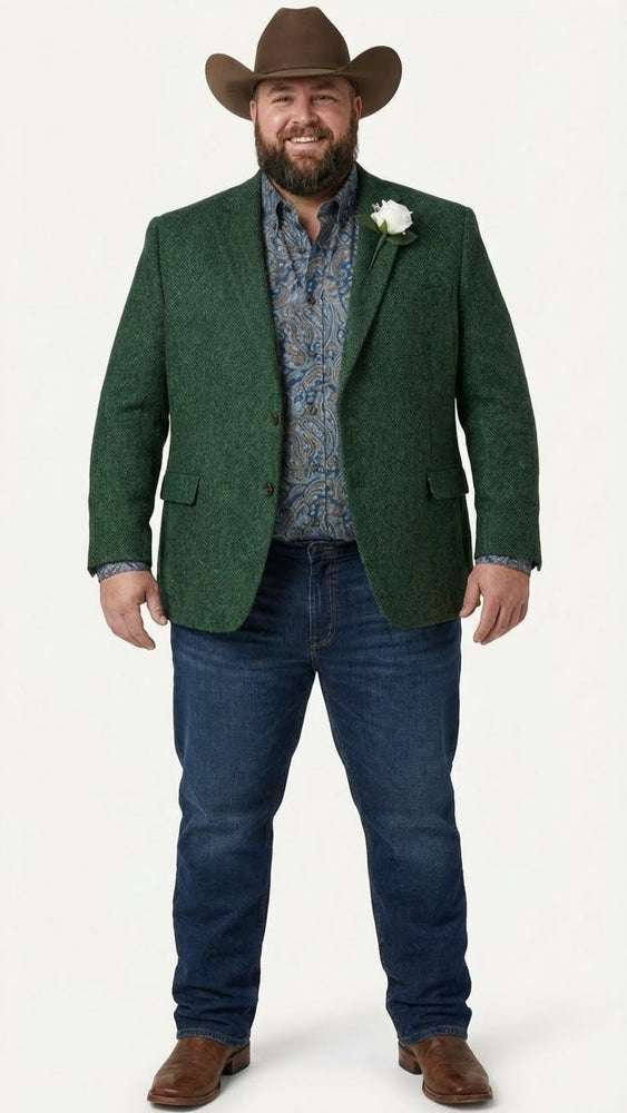 Men’s Green Western Blazer Jacket – Classic Cowboy Style Sport Coat for Wedding, Party and Formal Events