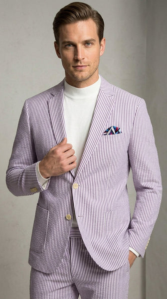 Men’s Lavender Seersucker 2 Piece Suit, Lightweight Summer Blazer and Pants Set for Weddings, Parties, Prom, and summer fabric