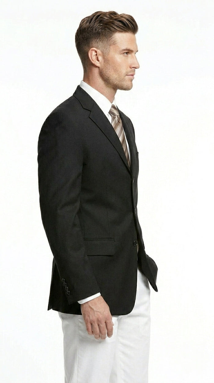 Men’s Black Three Button Blazer – Classic Formal Suit Jacket for Business, Office, Sport Coat