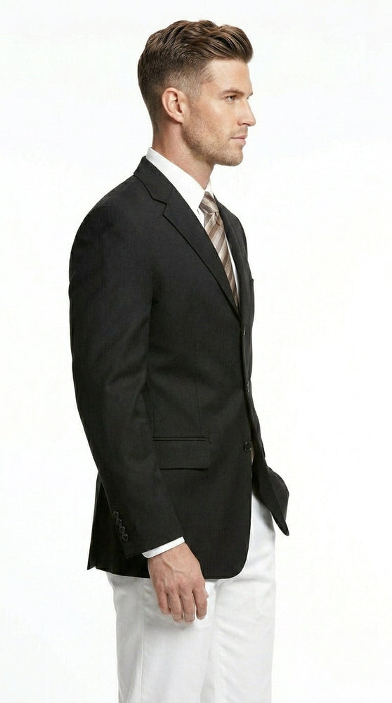 Men’s Black Three Button Blazer – Classic Formal Suit Jacket for Business, Office, Sport Coat