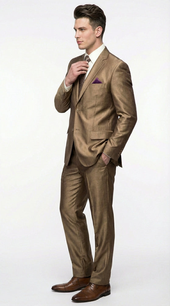 Mens Gold Brown Tan Beige Khaki Bronze Formal Suit – Luxury Metallic Finish Wedding and Prom Suit for Men