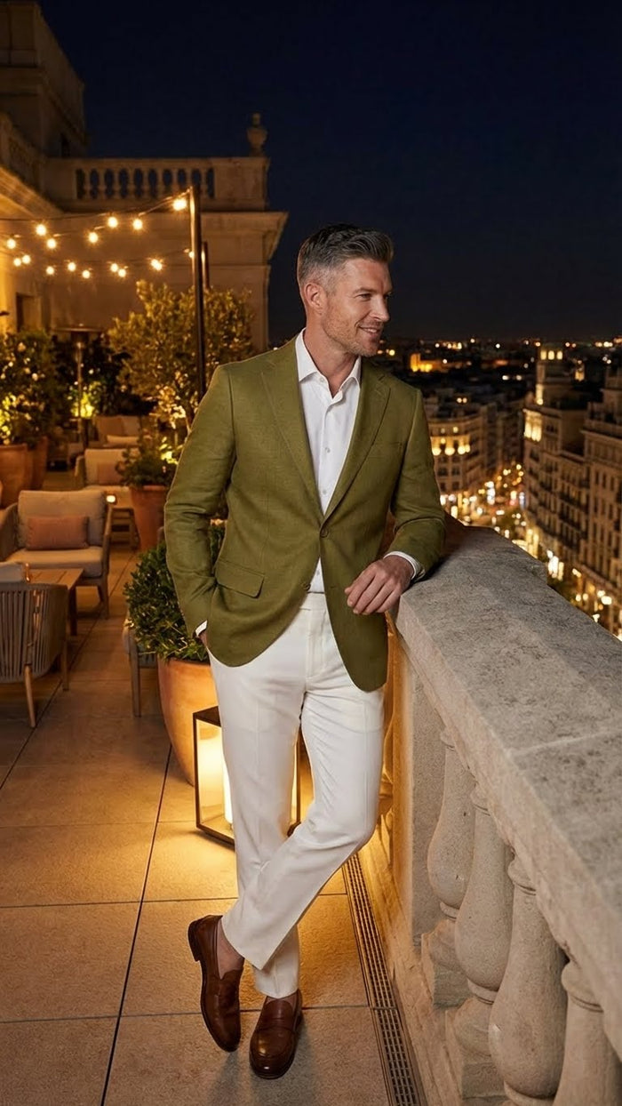 Men’s Olive Green Blazer Sport Coat – Fabric Summer in pistachio sage green