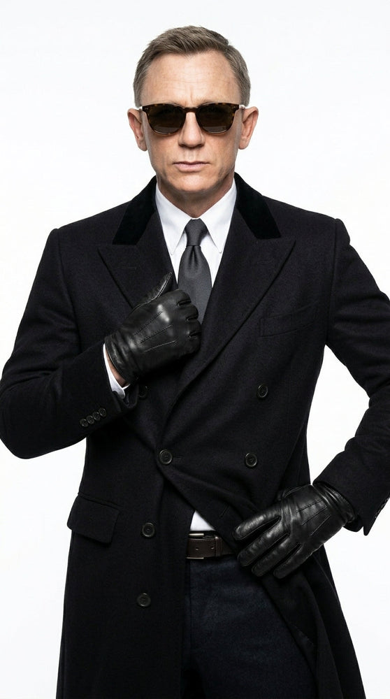 Men’s Black Double Breasted Overcoat, James Bond Inspired Long Formal Coat for Weddings, Business Events, Parties, and Winter Occasions