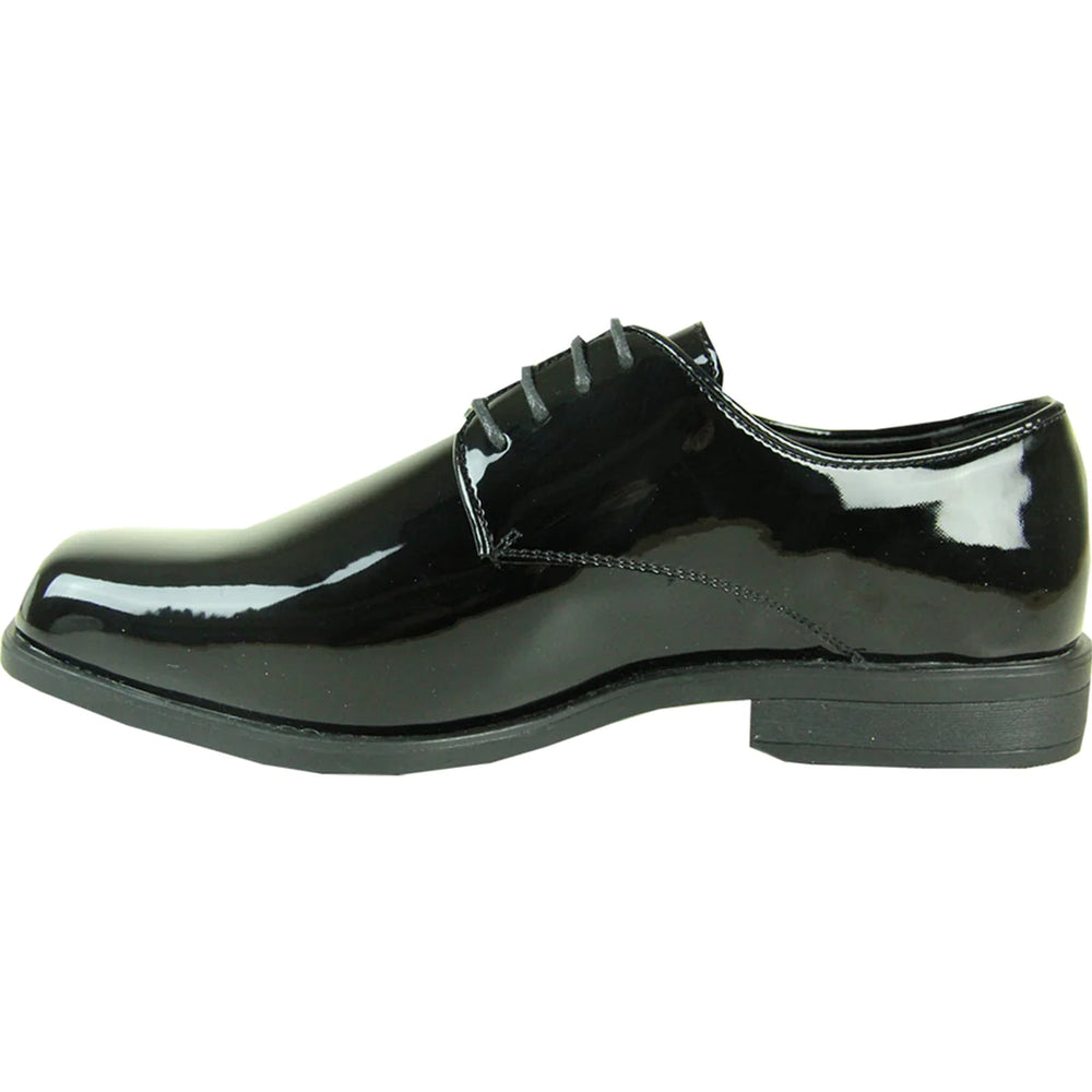 Bravo Mens Classic Plain Square Toe Shiny Patent Tuxedo Dress Shoe in Black
