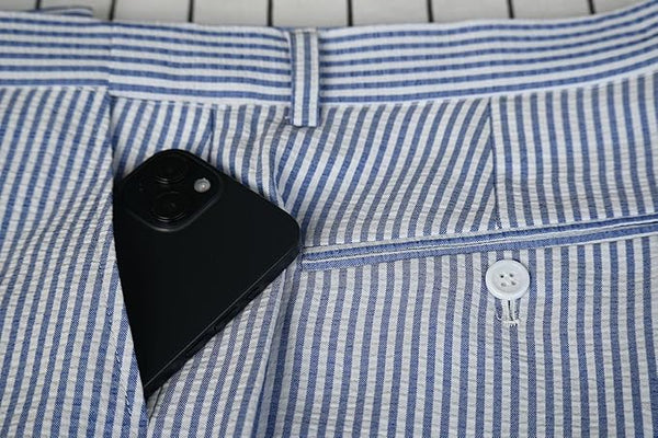 Mens Seersucker Pants - Summer Casual Pinstripe Modern Fit in Color Navy Blue