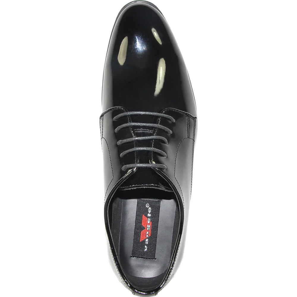 Bravo Mens Classic Plain Toe Shiny Patent Tuxedo Oxford Dress Shoe in Black