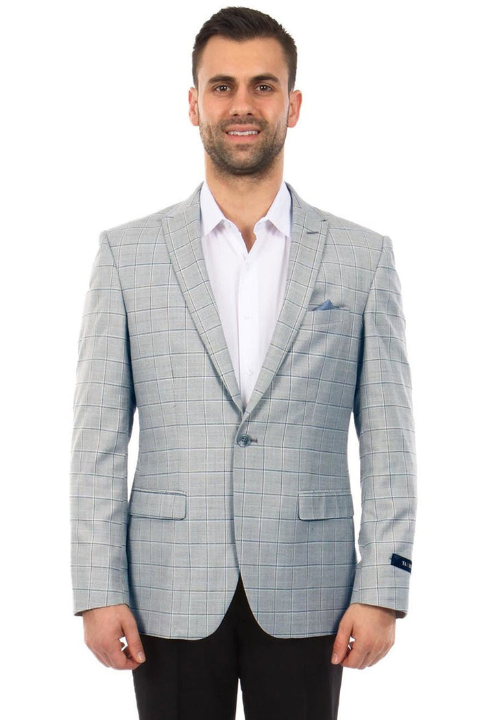 Men's Light Blue Windowpane Plaid Sport Coat