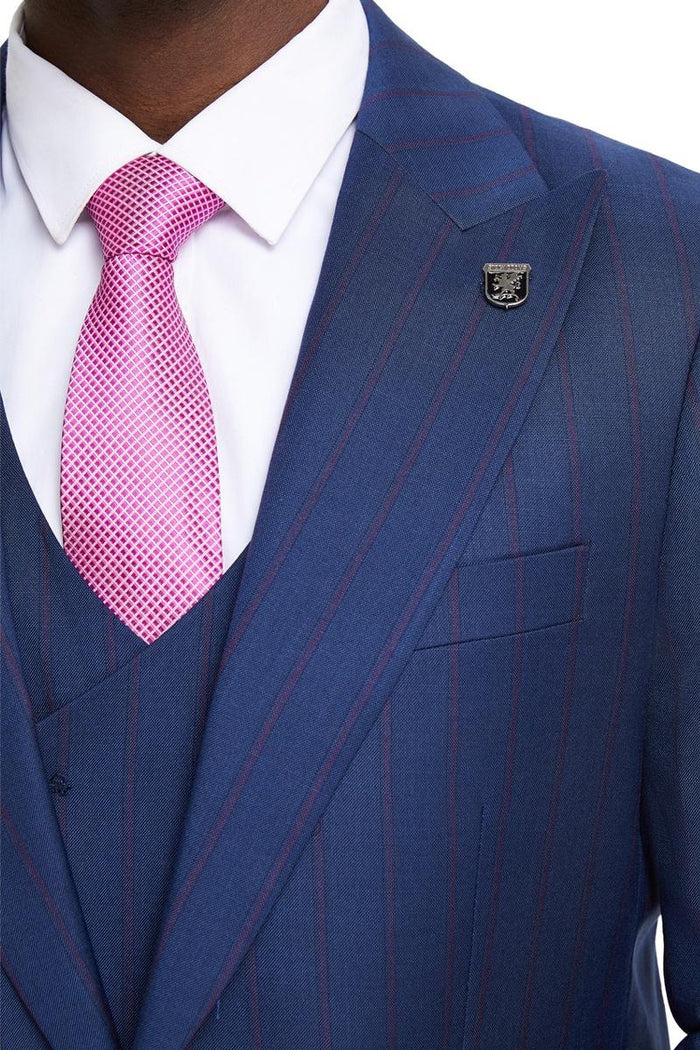 Blue Plaid Hybrid Fit Suit with Peak Lapel by Stacy Adams - Wedding - Prom