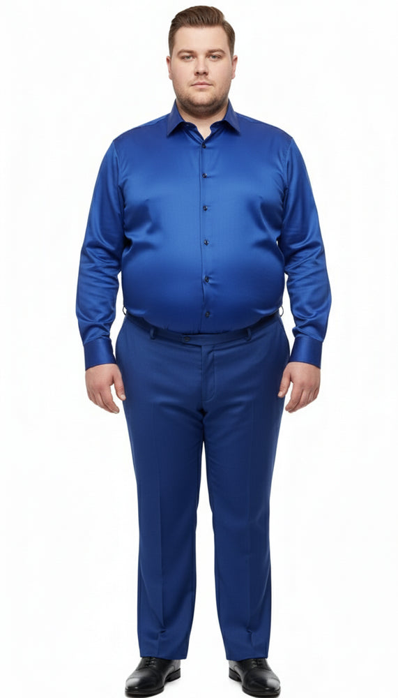 Men’s Royal Blue Satin Dress Shirt – Luxury Long Sleeve Formal Shirt for Parties, Weddings, and Business Wear