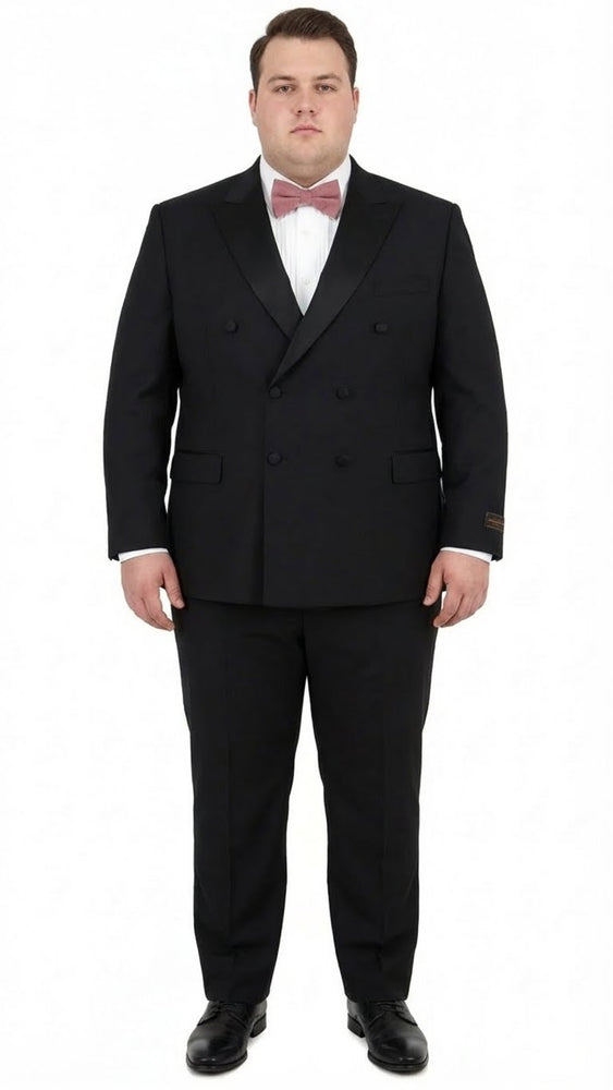 Tiglio Brand 100% Wool Super 150s Italian fabric Men’s Classic Black Double-Breasted Tuxedo with Satin Peak Lapel – Formal Wedding & Gala Suit Set