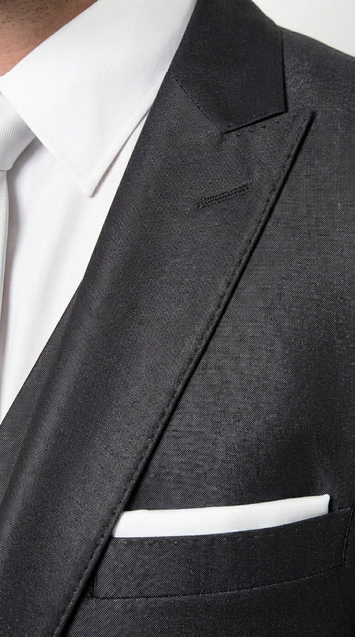Men’s Black Three Piece Suit – Modern Fit 3PC Formal Suit with Vest for Wedding, Prom and Business Events Sharkskin Shiny Fabric