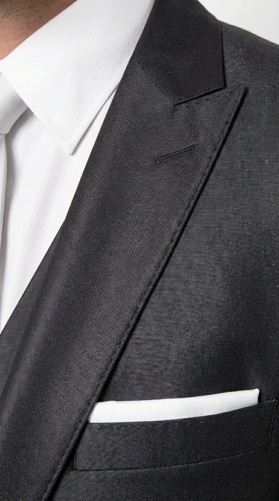 Men’s Black Three Piece Suit – Modern Fit 3PC Formal Suit with Vest for Wedding, Prom and Business Events Sharkskin Shiny Fabric