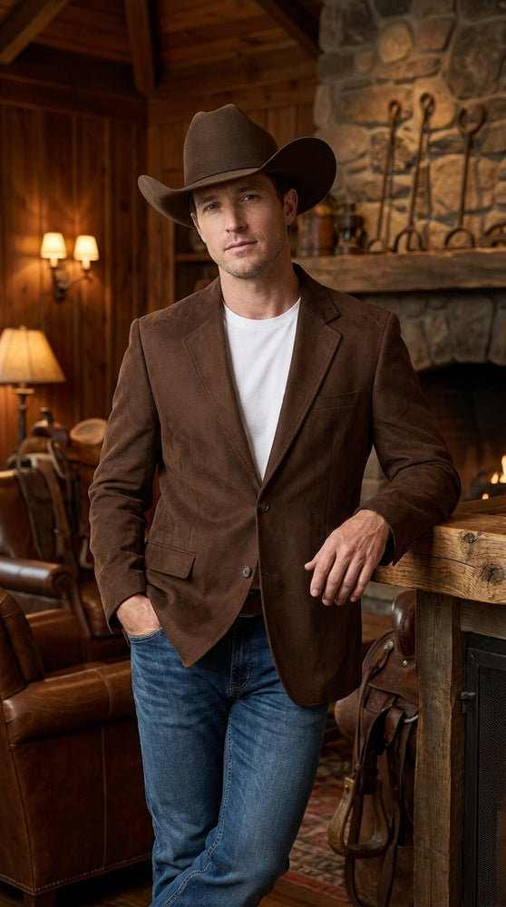 Men’s Brown Suede Western Blazer – Cowboy Sport Coat Jacket for Weddings & Country Wear