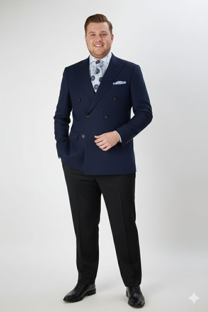 Men’s Navy Blue Double-Breasted Blazer - Suit Jacket – Premium Tailored Fit Formal Wedding and Business Sport Coat
