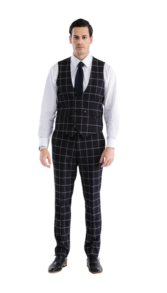 Mens Plaid Suit - Black Windowpane Suit - 1920 Suits