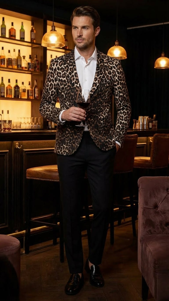 Men’s Leopard Print Blazers – Slim Fit Statement Jacket for Evening, Party, and Fashion Wear