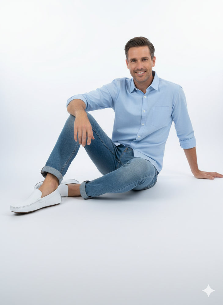 Men’s Mundo White Leather Loafers – Classic Slip-On Dress Shoes for Casual and Formal Wear