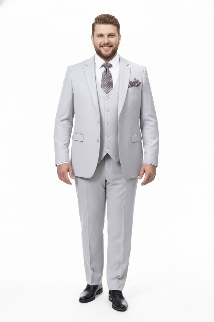 Men’s Very Light Gray Three-Piece  Wedding Suit 2 Buttons Modern or Slim Fit  Ash Off white cream Color Steel Grey