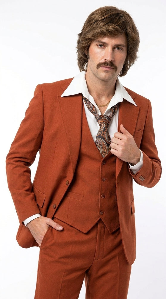 Men’s Burnt Orange 3-Piece Suit – 1970s Disco, Retro Rockabilly, Prom and Party Suit