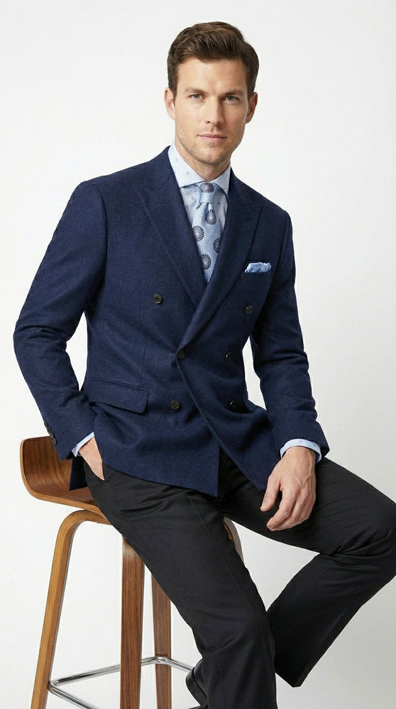 Mens Navy Blue Double Breasted Blazer – Classic Formal Suit Jacket for Business, Wedding, Office and Professional Wear