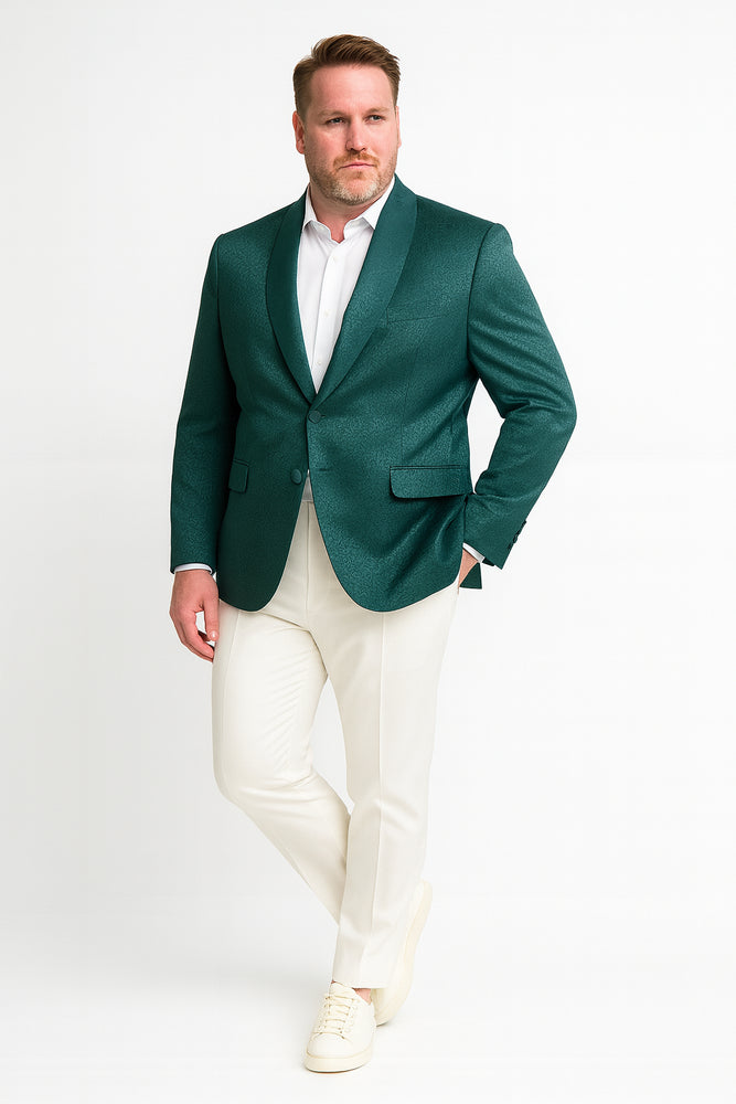 Men’s Teal Green Floral Jacquard Blazer – Slim Fit Tuxedo Jacket for Weddings, Proms, and Parties