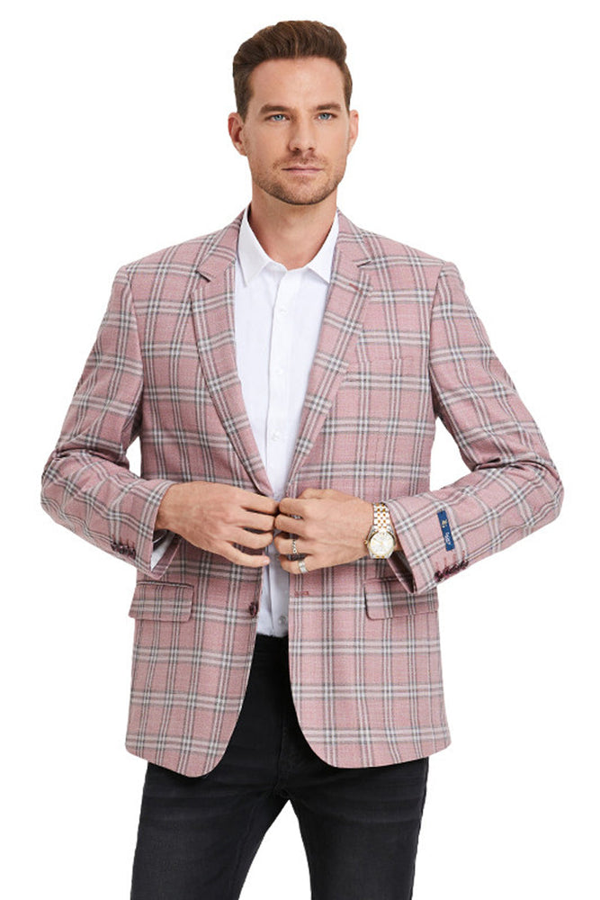 Men's Rose Pink Windowpane Sport Coat by Tazzio Suits