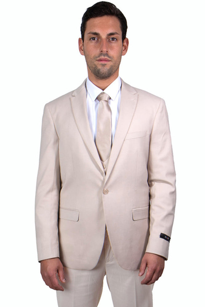 Stylish Tan Men's Suit with One Button Peak Lapel