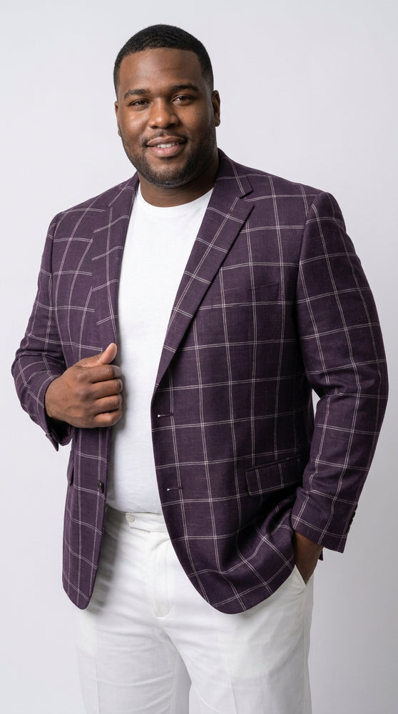 Men's Purple Windowpane Sport Coat – Classic Fit Plaid Blazer Jacket for Business, Wedding & Casual Wear
