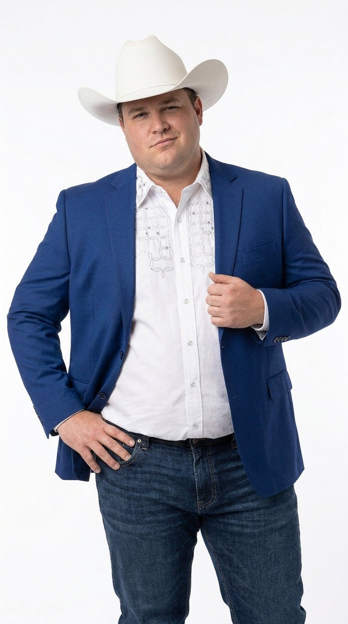 Men’s Dark Royal Blue Western Blazer – Cowboy Sport Coat Jacket with Two-Button Front Saphire Indigo Cobalt Blue