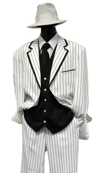 White and Black Pinstripe Vested Suit - Party Suit - Bold Stripe Suit
