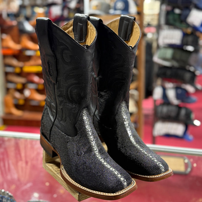 Los Altos men's black stingray square toe western boot.