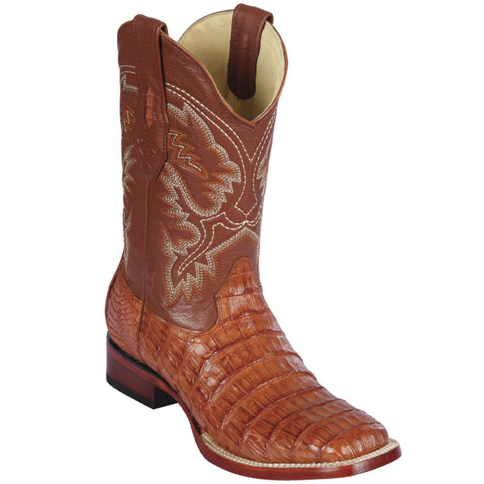 Los Altos men's cognac caiman belly leather western boot with a wide square toe profile.