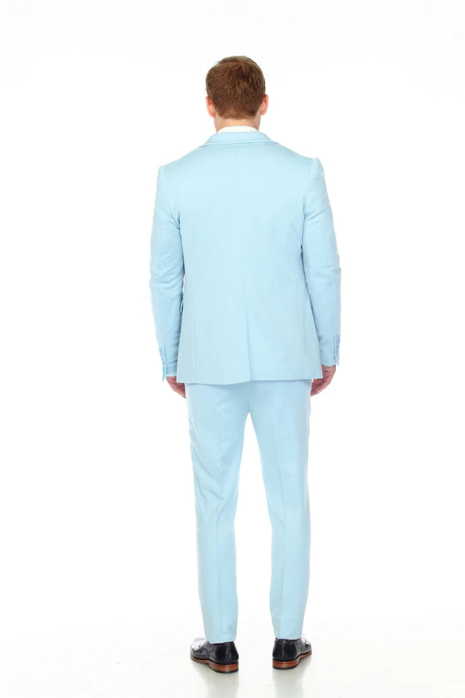 Cotton Suit - Summer Stretch Fabric - Mens Cotton-Stretch Fashion Suit Sky S9010